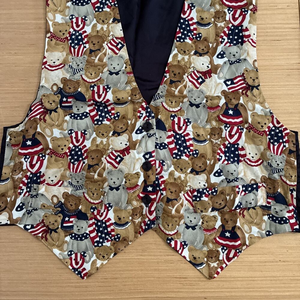 JLN USA Women's Size L Bear Button VTG Vest Americana July 4th Made In USA - Picture 14 of 15
